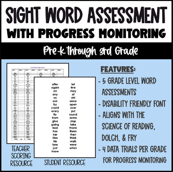 Preview of Sight Word Assessments with Progress Monitoring - Pre-K to Third Grade