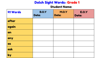 Preview of Sight Word Benchmark Data Template 1