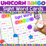 Unicorn Sight Word Bingo - 30 cards includes black and white