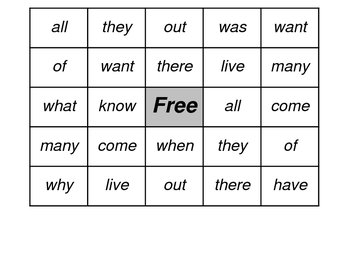 Preview of Sight Word Bingo Boards