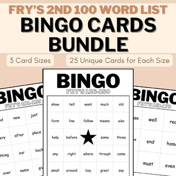 Sight Word Bingo Cards-Fry's 2nd 100 BUNDLE (Words 101-200) | TPT