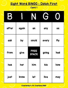 Sight Word Bingo - Dolch First by A W Creations | TpT