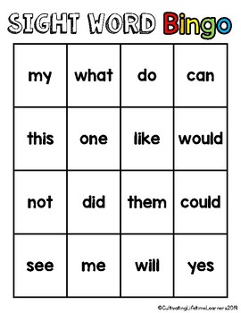 Vocabulary List #3 Bingo Card