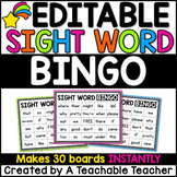 Sight Word Bingo Editable for YOUR Sight Words