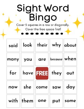 Sight Word Bingo Game for the End of Kindergarten Review or Start of ...