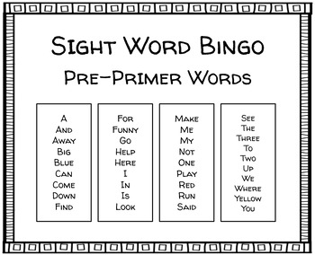 Preview of Sight Word Bingo - PrePrimer