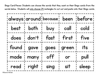 sight word bingo second grade by jasmine mcclain tpt