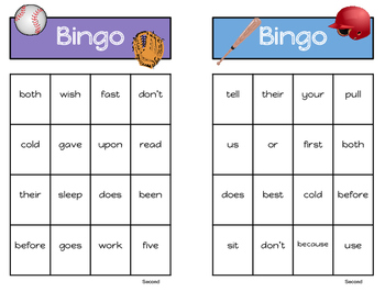 bingo sight words first grade