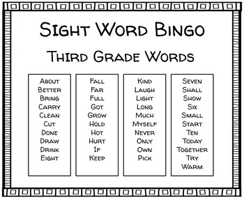 Preview of Sight Word Bingo - Third Grade