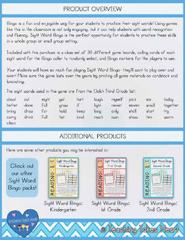 Sight Word Bingo | Third Grade by Teaching Takes Heart | TpT