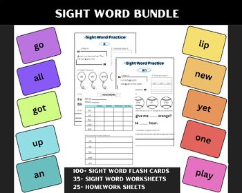 Preview of Sight Word Bundle *Includes printable flashcards, worksheets and homework sheet