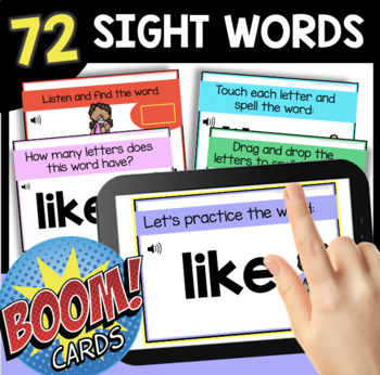 Preview of Sight Word Boom Cards - Kindergarten 72 high frequency words Digital Task Cards