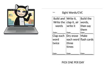 Preview of Sight Word/CVC activity menu