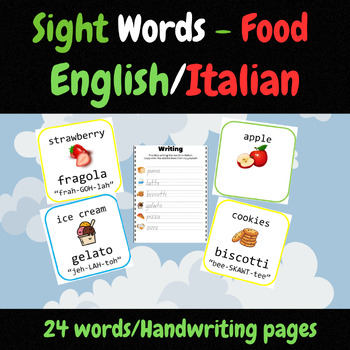 Preview of Sight Word Cards - English/Italian - Food