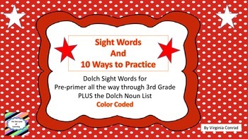 Sight Word Cards and 10 Activity Ideas by Virginia Conrad | TpT