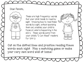 Sight Word Cards for ReadyGEN Kindergarten Unit 3 by Lit for Little