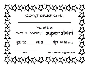 Preview of Sight Word Certificate