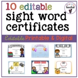 Sight Word Certificates