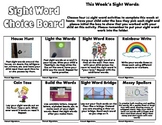 Sight Word Choice Board/Sight Word Homework