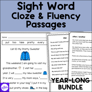 Preview of Sight Word Cloze Reading and Fluency Passages 1st and 2nd grade BUNDLE