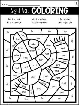 Sight Word Coloring (1st, 2nd, and 3rd Grade Dolch Sight Words) | TpT