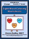 Sight Word Coloring Worksheet Package for Kindergarten