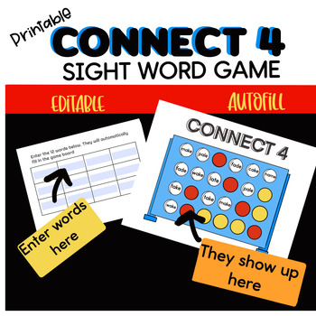 Preview of Editable Phonics Game AUTOFILL Sight Word Connect 4 Four reading intervention
