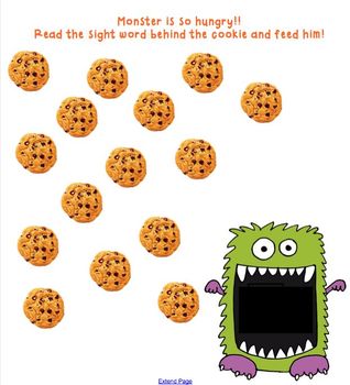 Preview of Sight Word Cookie Monster Game for the Smart Board