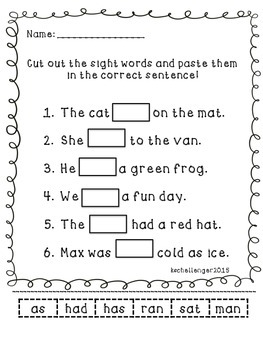 Sight Word Cut & Paste by Kristine Schellenger | TpT