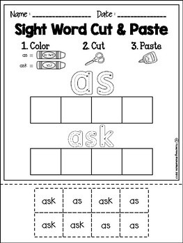 Sight Word Cut and Paste Worksheets (First Grade) by ...