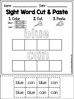 cutting and paste sight words preschool