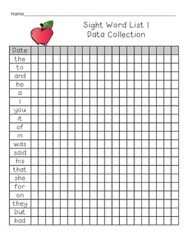 Preview of Sight Word Data Collection Sheets 1-11 (for Back to School)