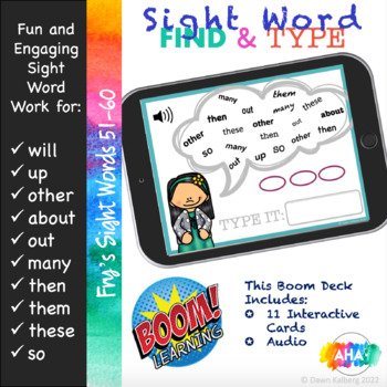 Preview of Sight Word Find and Type (Fry's 51-60) Boom Cards