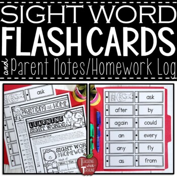 Preview of Sight Word Flash Cards and Parent Notes with Sight Word Homework Log (B&W)
