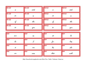 Preview of Sight Word Flashcards for the Waseca Reading Program (Cursive)