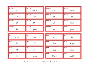 Preview of Sight Word Flashcards for the Waseca Reading Program (D'Nealian)