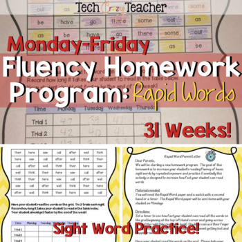 Preview of Year Long Sight Word Fluency Homework Program: Rapid Words (Monday-Friday)