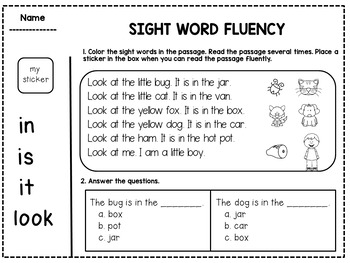 sight word fluency passages with comprehension questions by danas