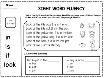 Sight Word Fluency Passages for Kindergarten and 1st Grade by Dana's