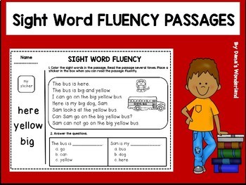 Preview of Sight Word Fluency Reading Passages for Kindergarten and 1st Grade