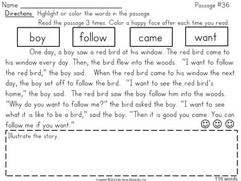 Sight Word Fluency Passages for Reading Intervention BUNDLE Distance