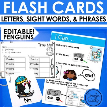 Preview of Penguin Sight Words Flash Cards, Alphabet Flash Cards & Fluency Sentences Games