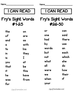 100 sight words for kindergarten pdf