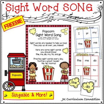 Preview of Sight Word Freebie! Popcorn High Frequency Word SONG & Bingo Game!