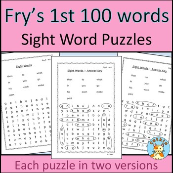 Preview of Sight Word Fry's First 100 Word Search puzzle activities