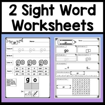 Sight Word of the Week GO 4 Worksheets and 2 Books! Sight Word GO