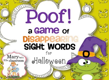 Preview of Sight Word Game:  Poof! A Game of Disappearing Sight Words for Halloween - FREE