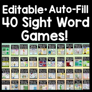 Preview of Sight Word Games-Editable with Auto-Fill! {40 Games!} Sight Word Activities