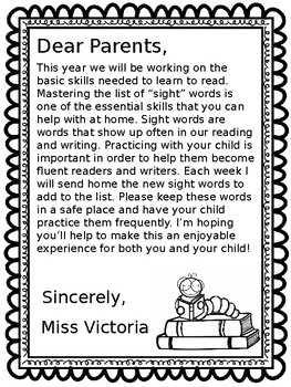 Preview of Sight Word Handout For Parents