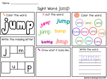 Preview of Kindergarten Sight Word Activities: F&P High Frequency Words